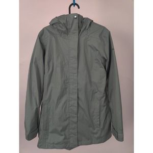 (V) Columbia Women long jacket hiking waterproof hoodie green omni-tech sz M